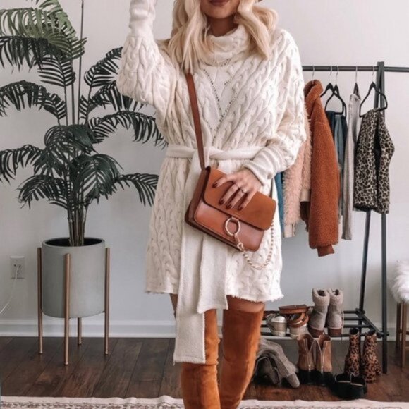 Free People For Love of Cables Sweater Dress - Picture 1 of 9